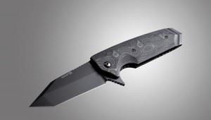 HOGUE 美国霍格刀具 34209 带刀鳍黑色涂层几何头折刀 黑灰色G-mascus图案手柄贴片
