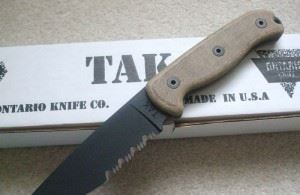 Ontario美国安大略 TAK-1 Survival Tactical Knife 1095钢黑色半齿战术直刀