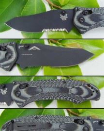 美国蝴蝶BENCHMADE 950SBK黑色半齿蝶纹G-10柄折刀
